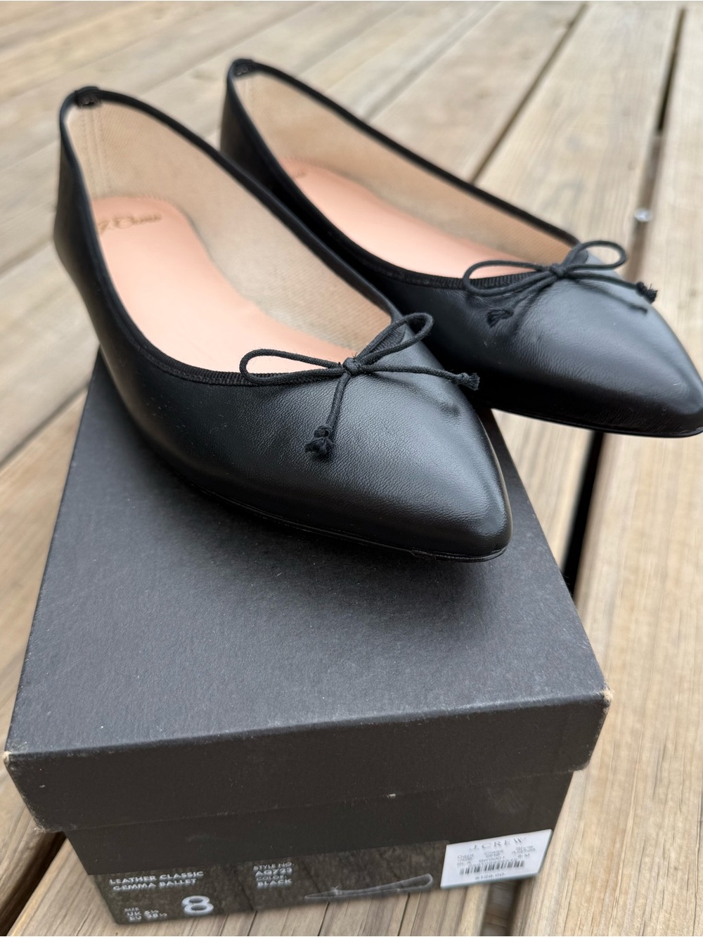 J.Crew Gemma Leather Ballet Flats Black Pointed Toe NWB Size 8 AQ723 - Picture 3 of 6